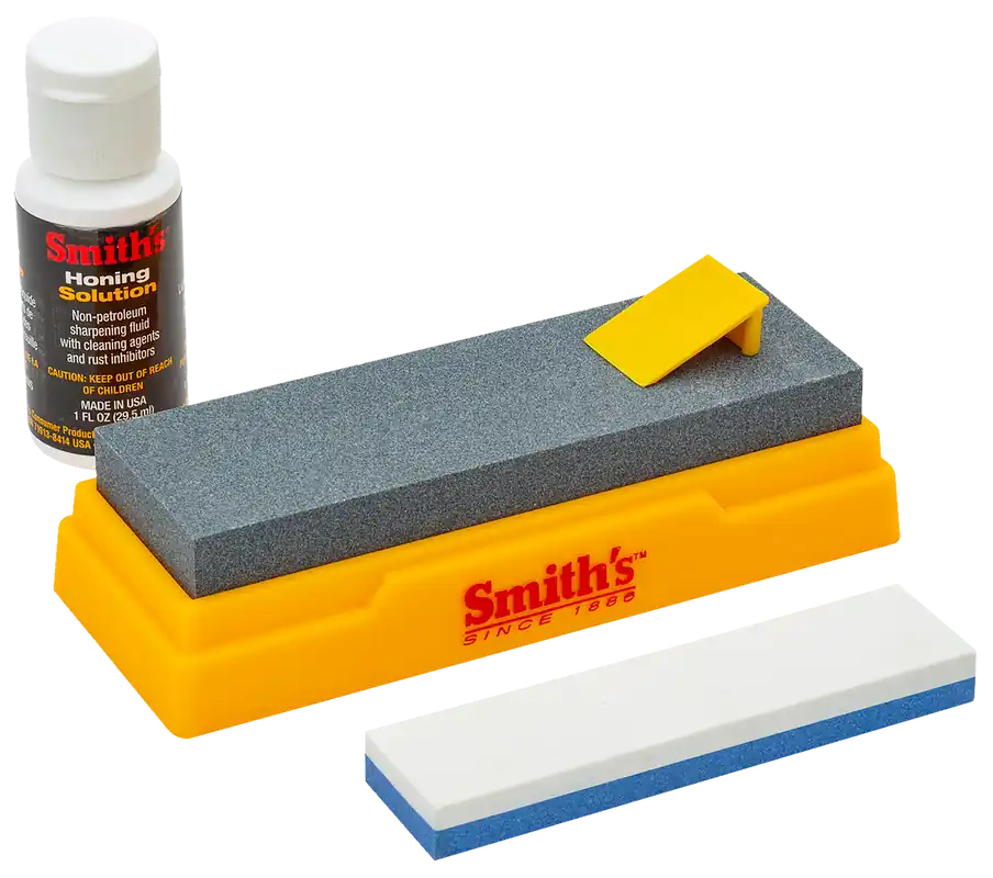 Smiths Products 51328 Combination Bench Stone with Honing Oil - Gray/Yellow Synthetic Stone