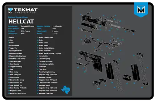 Springfield Armory Hellcat Cleaning Mat - 11"x17" Rubber Diagram in Black/Blue/White