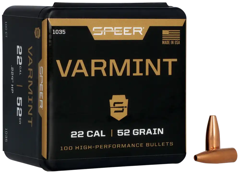 Speer 1035 Varmint 22 Caliber 52 Grain Hollow Point - 100 Rounds per Box, 5 Boxes per Case