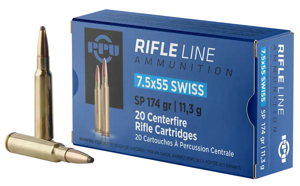PPU PP7SS 7.5x55mm Swiss 174gr Soft Point Rifle Ammo - 20 Rounds/Box, 10 Boxes/Case