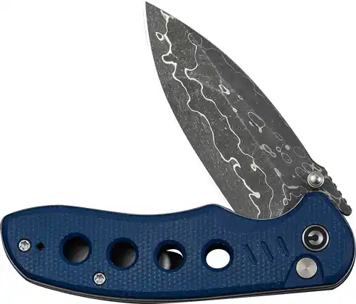 CIVIVI Triptych 2.97" Damascus Knife with Blue Canvas Micarta Handle