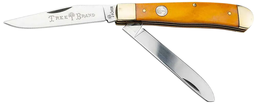 Boker 110835 Trapper Knife with D2 Steel Blades and Yellow Bone Handle