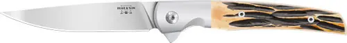 Stag Bone Rancher Liner Lock Knife - Bear & Son 21 Pattern, 3.38" D2 Blade