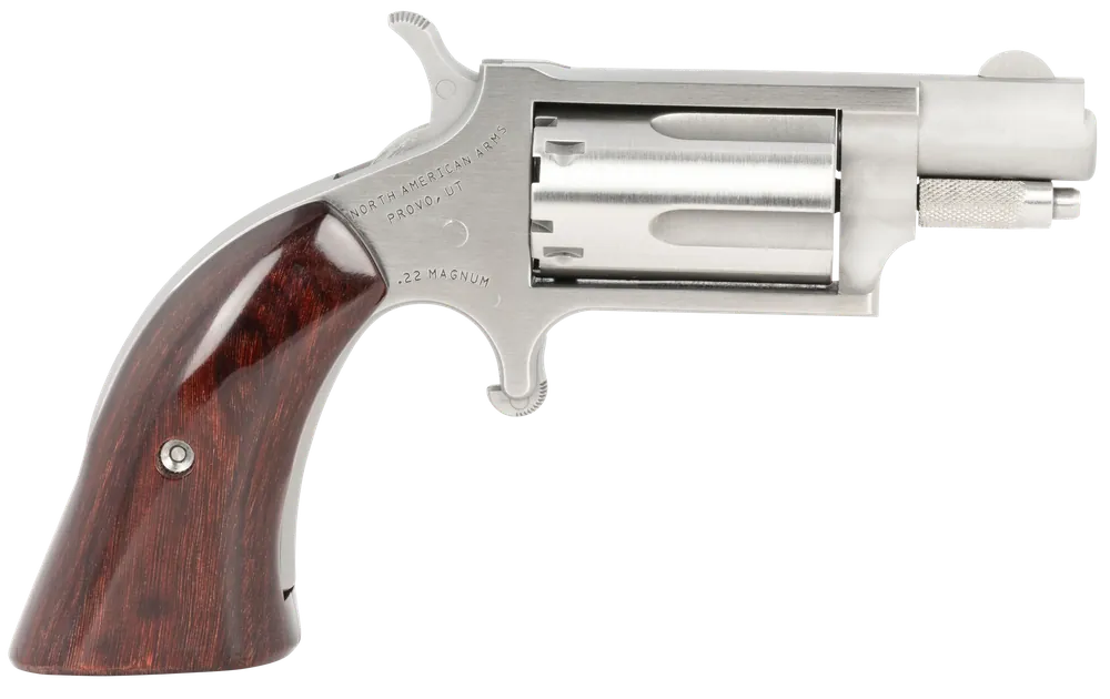 North American Arms 22MSGBG Mini-Revolver: 22 WMR, 5-Round, 1.13" Stainless Steel, Exclusive Wood Grip
