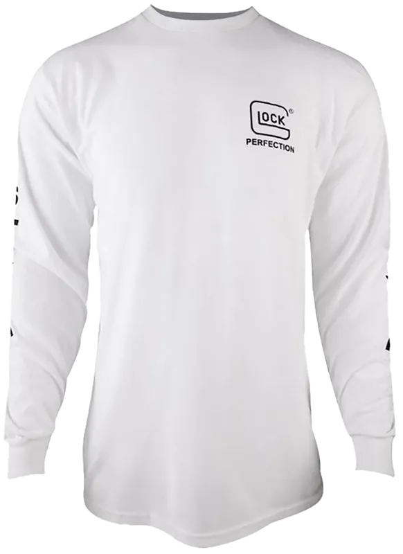 Glock AP96092 White Long Sleeve Tee - Small, Pre-Shrunk Cotton