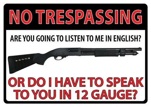 Rivers Edge 12x17 Inch Tin Sign: No Trespassing with 12 Gauge Design