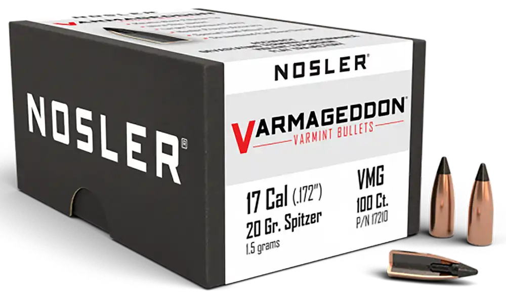 Nosler Varmageddon 17 Caliber 20 Grain Flat Base Tipped Bullets - 100 Count Box
