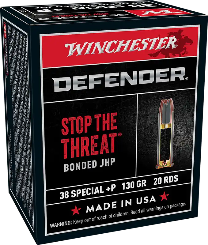 Winchester Defender .38 Special +P 130gr Bonded JHP Ammo - 20 Rounds