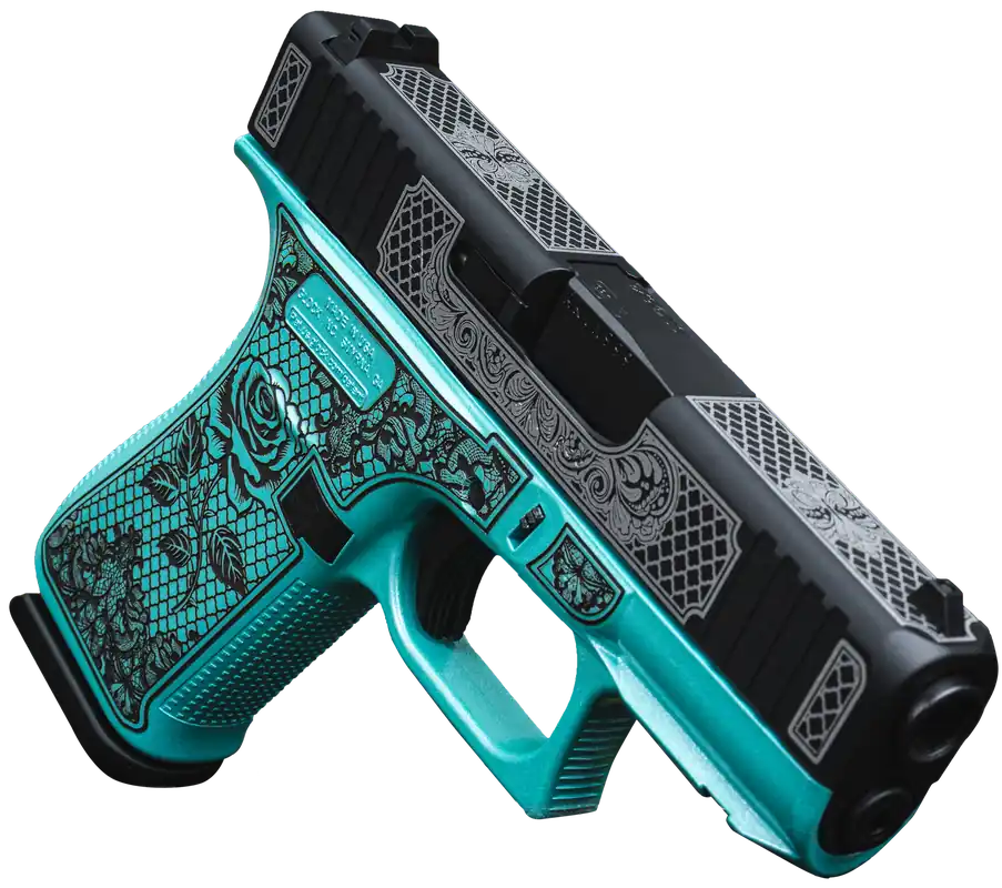 Glock G43X Sub-Compact 9mm Pistol with Tiffany Blue Lace and Rose Cerakote Finish