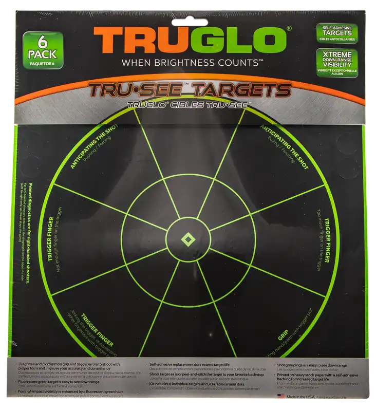 TruGlo TG15A6 Tru-See Handgun Diagnostic Targets 12"x12" Bullseye 6 Pack