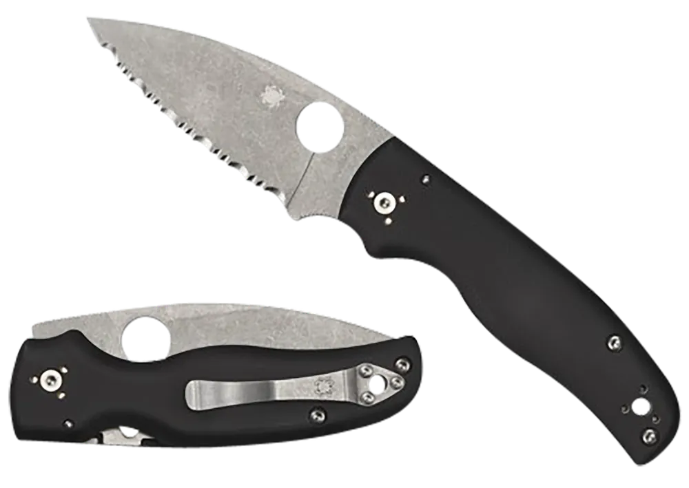 Spyderco Shaman C229GS Folding Knife with Serrated Stonewashed CPM S30V Blade and Black G10 Handle