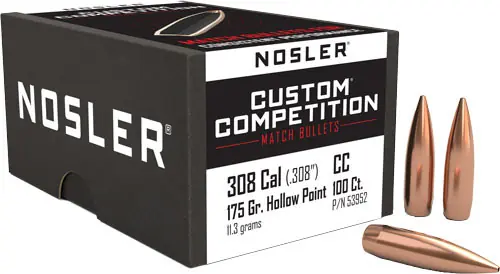 Nosler 30 Cal .308 175GR HP-BT Custom Competition Bullets - 100 Count
