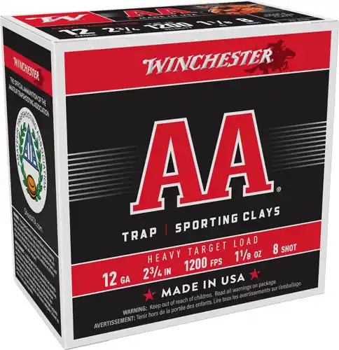 Winchester AA 12GA 2.75" 1-1/8oz #8 1200FPS 250 Rounds Case