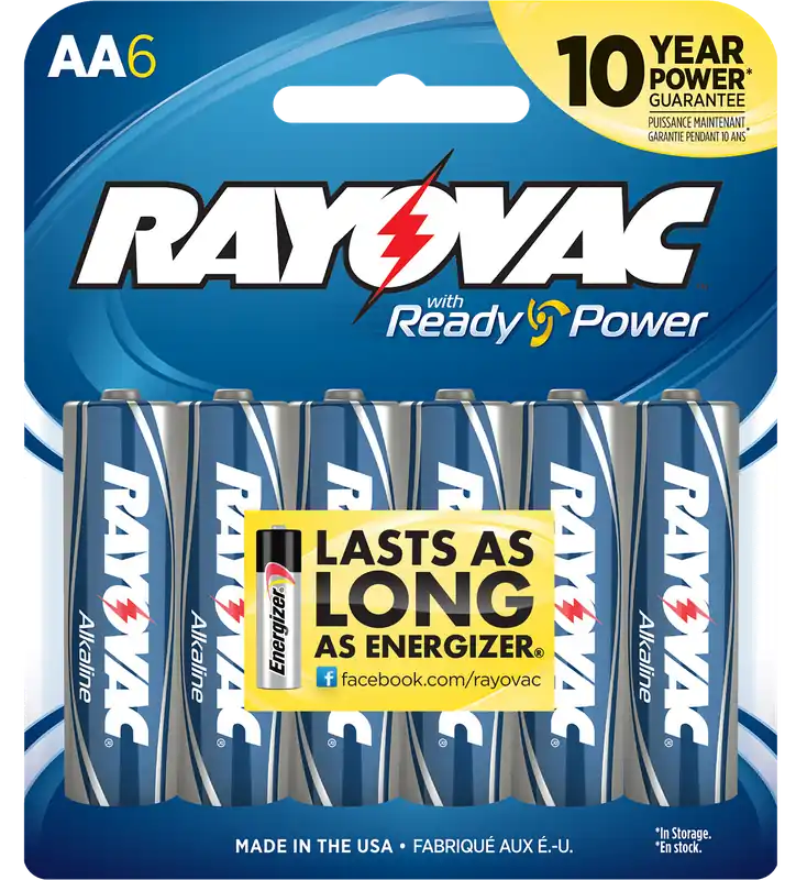 Rayovac AA High Energy Alkaline Batteries, 1.5V, 2700mAh, 6-Pack