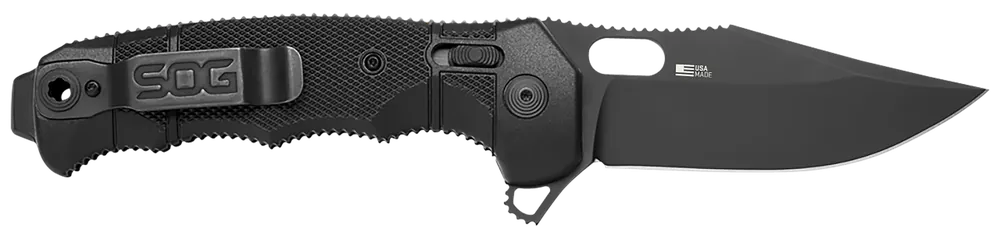 SOG Seal XR Folding Knife with Black Cerakote S35VN Blade and Black/GRN Handle