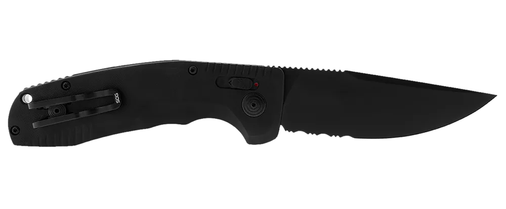 SOG-TAC Auto Folding Knife with Part Serrated Black TiNi Cryo D2 Steel Blade and Anodized Aluminum Handle