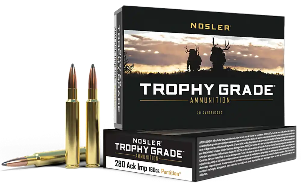 Nosler Trophy Grade 280 Ackley Improved 160gr Spitzer Partition Ammo - 20/Box
