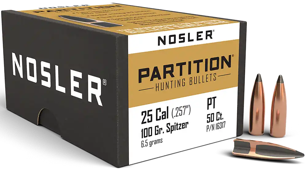 Nosler Partition 25 Caliber 100 Grain Spitzer Bullets - 50 Count Box