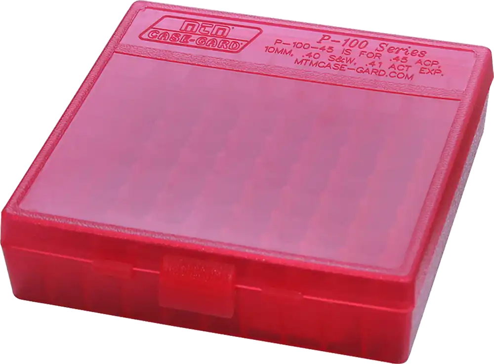 MTM Case-Gard P100929 Multi-Caliber Ammo Box - 100 Round Capacity, Clear Red