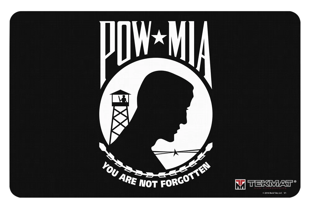 POW MIA "You Are Not Forgotten" Cleaning Mat - 11"x17" Black/White Rubber