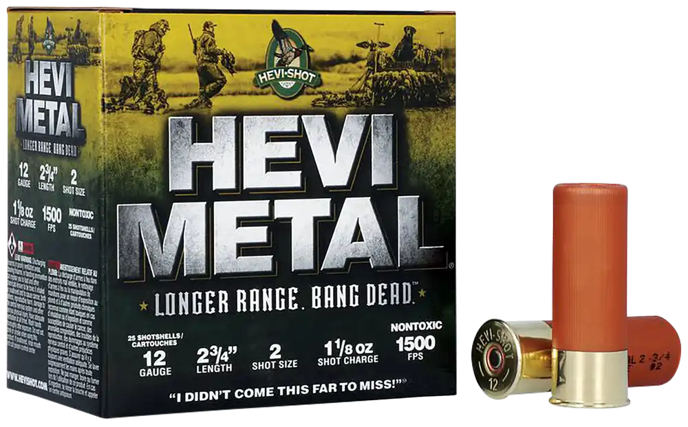 HEVI-Metal HS38702 12 Gauge 2.75" 1 1/8oz 2 Shot Ammo - 25 Box/10 Case