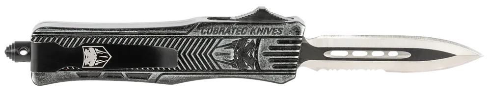 CobraTec CTK-1 Small OTF Dagger with Serrated D2 Blade and Stonewashed Handle
