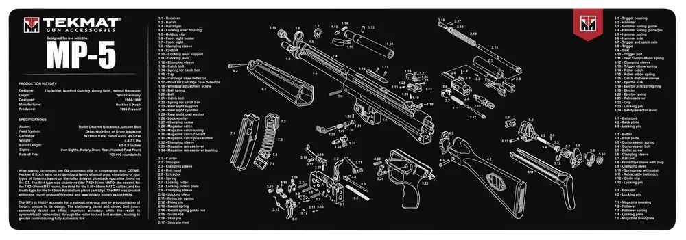 TekMat MP5 Cleaning Mat with Parts Diagram - 12x36 Rubber