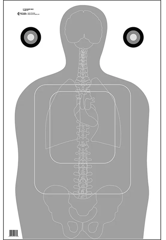 Action Target FTQ15ANTAV2100 Qualification Silhouette/Vitals Paper Target 23" x 35" Gray/White - Box of 100
