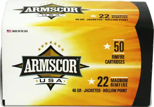 Armscor .22 WMR 40 Grain JHP Ammunition - 50 Rounds, 100 Boxes per Case, 1838 FPS