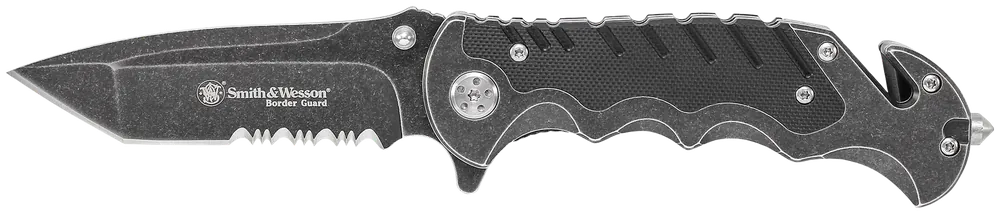 Smith & Wesson Border Guard Folding Knife with Part Serrated Blade and Aluminum/G10 Handle