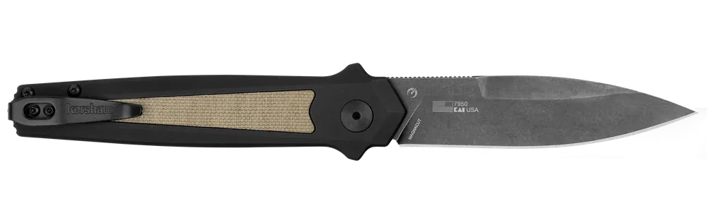 Kershaw Launch 15: 3.50" Black Oxide Spear Point Blade with Micarta Handle and Pocket Clip