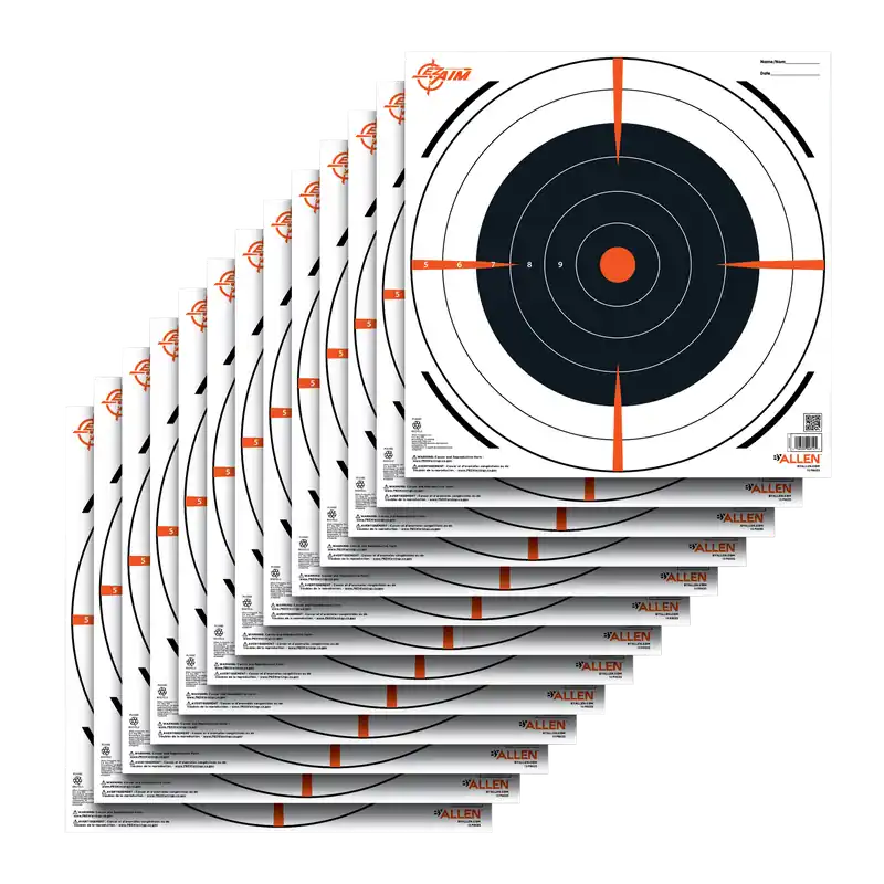 EZ-Aim 15334 Bullseye Hanging Paper Targets, 12" x 12", Black/White, Pack of 13