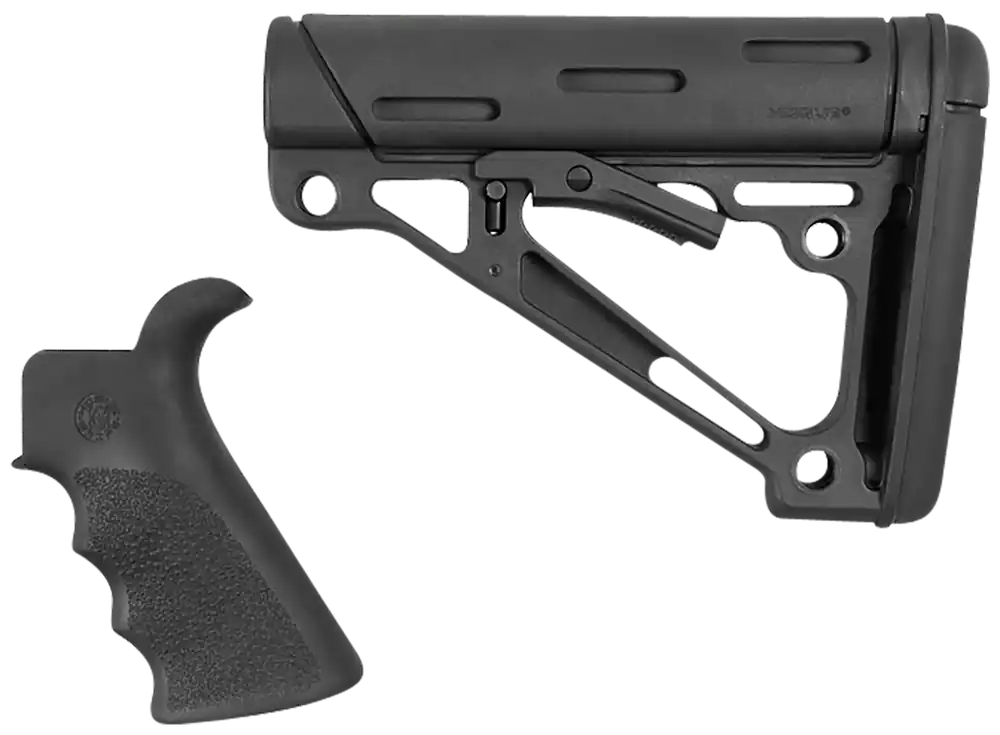 Hogue 15055 OverMolded Combo Kit - Black Synthetic, Collapsible Stock, Beavertail Grip, Finger Grooves, Commercial Buffer Tube Compatible