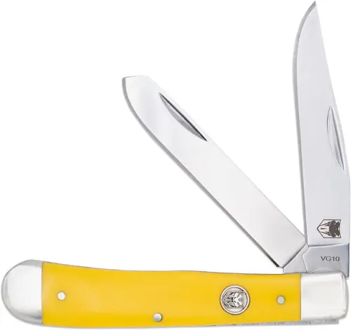G-10 Yellow Delrin/SS Slip Joint CobraTec Trapper Two Blade Knife