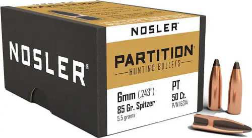 Nosler 6mm .243 85GR Partition Bullets - 50 Count