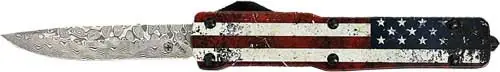 3.5" Damascus Drop Point Templar Knife Slim OTF with US Flag Design