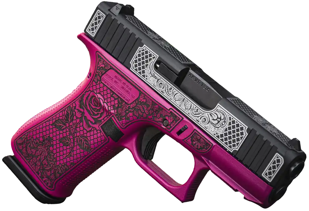 Glock G43X Sub-Compact 9mm Pistol with Black Cherry Lace and Rose Cerakote Finish