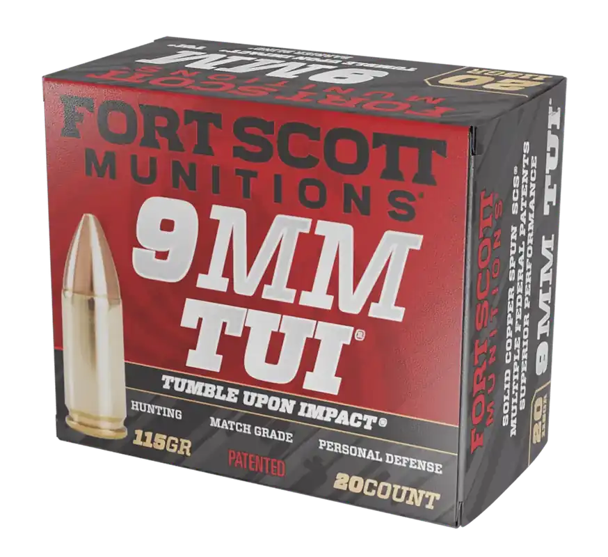 Fort Scott Munitions 9MM115SCV Tumble Upon Impact (TUI) 9mmLuger 115gr Solid Copper Spun 20 Per Box/25 Case