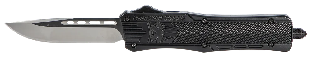 CobraTec Knives MBCTK1MDNS CTK-1 Medium 3" OTF Drop Point Plain D2 Steel Blade/Black Aluminum Handle Features Glass Breaker Includes Side Button