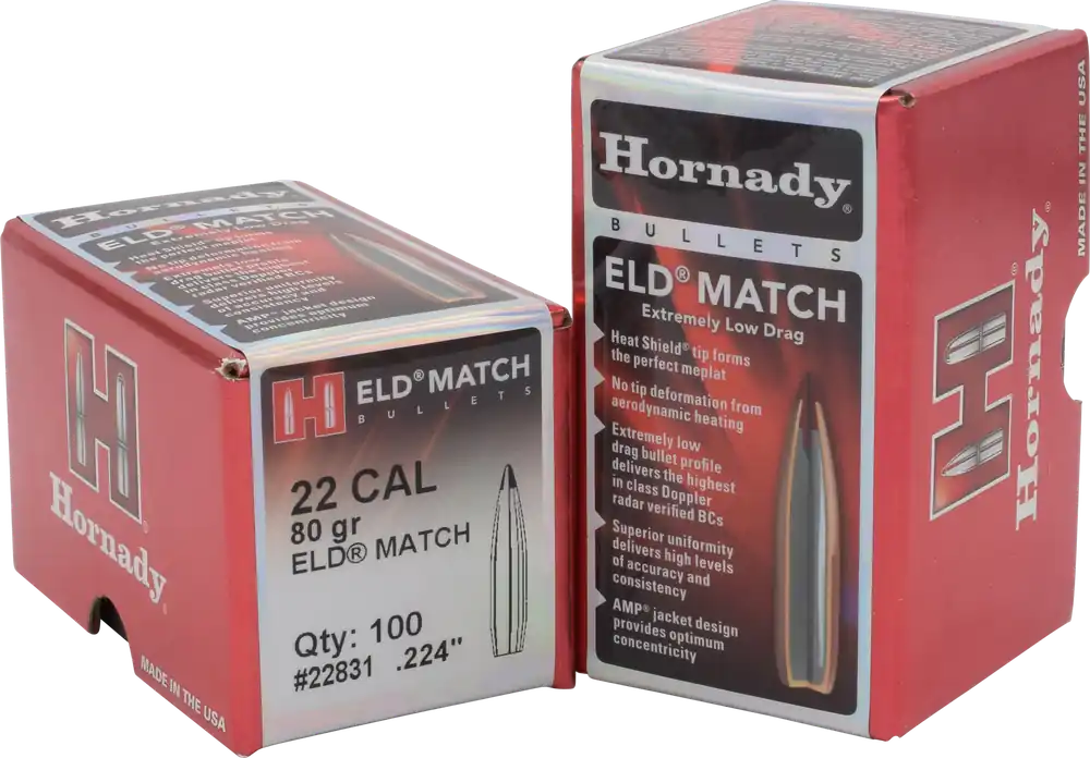 Hornady ELD Match .224 80gr 22 Cal Bullets - 100/Box