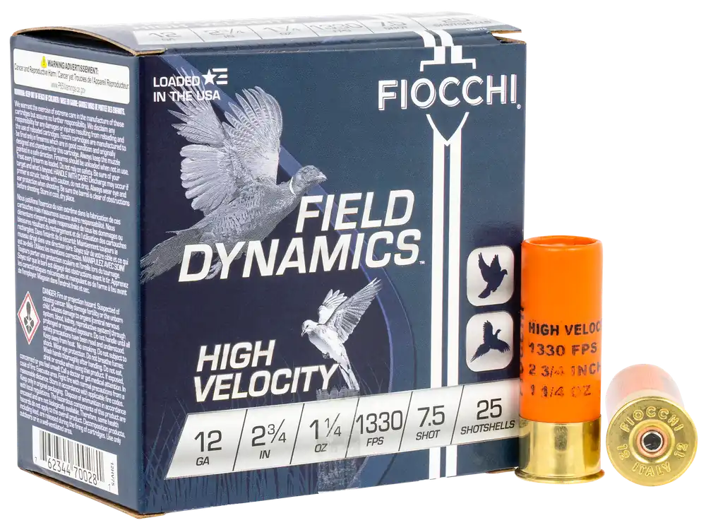 Fiocchi Field Dynamics 12 Gauge High Velocity Shotgun Shells - 25 Rounds