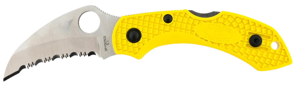 Spyderco Dragonfly 2 Salt Folding Knife with Serrated Hawkbill Blade and Yellow FRN Handle