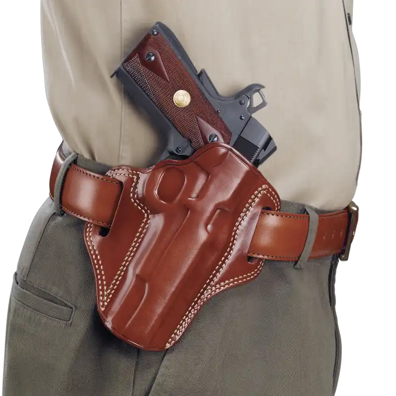 Galco CM800 Combat Master OWB Tan Leather Holster for Glock 43/43X & Springfield Hellcat - Right Handed, 1.75" Belt Slide