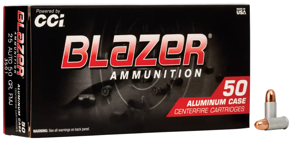 CCI 3501 Blazer 25ACP 50gr TMJ Handgun Ammo - 50 Rounds/Box, 20 Boxes/Case
