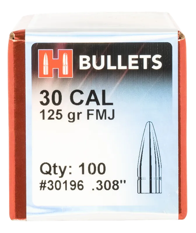 Hornady 30196 .308 125 gr FMJ Bullets - 100/Box, 25/Case