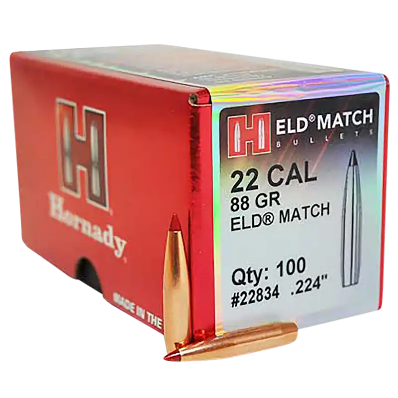 Hornady ELD Match .224 Caliber 88 Grain Bullets - 100 Box/25 Case