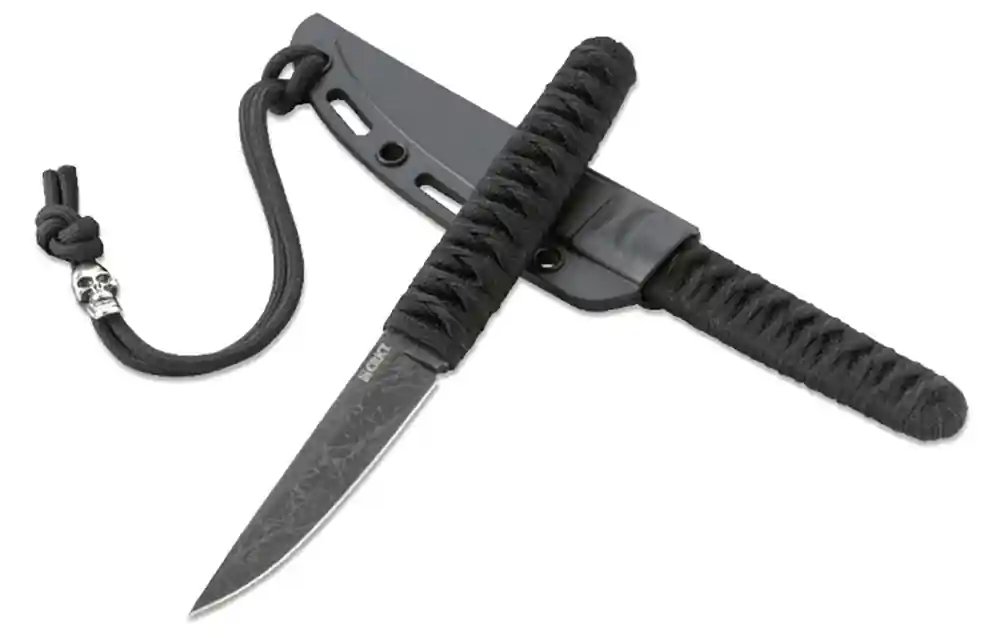 CRKT 2367 Obake Fixed Blade Knife with Acid Etched Gray TiCN Finish and Black Cord Wrapped Handle