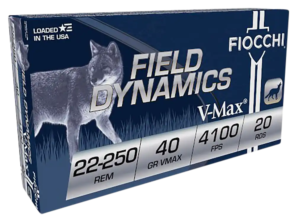 Fiocchi Field Dynamics .22-250 Rem 40gr V-Max Ammunition - 20 Rounds per Box