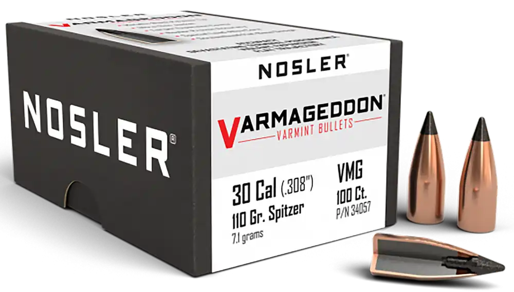 Nosler Varmageddon 30 Caliber 110 Grain Flat Base Tipped Bullets - 100 Count Box