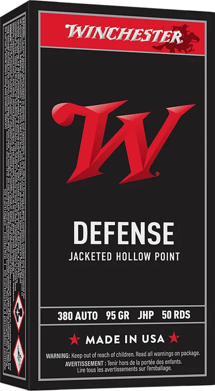 Winchester USA 380 ACP 95gr JHP Ammo - 50 Rounds per Box